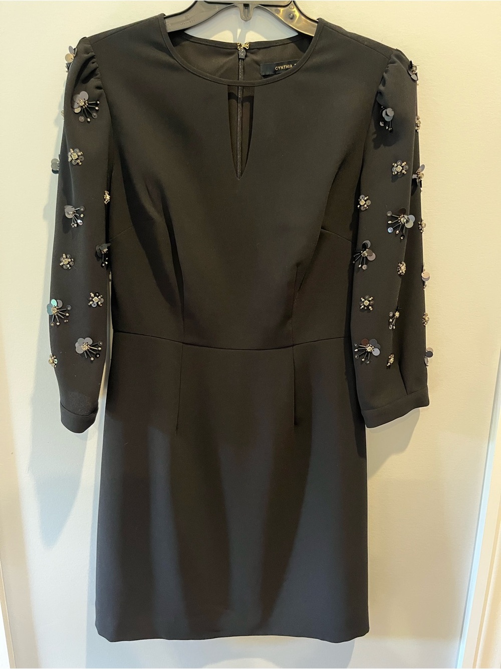 Cynthia Steffe Black Mini Dress with Embellished Sleeves